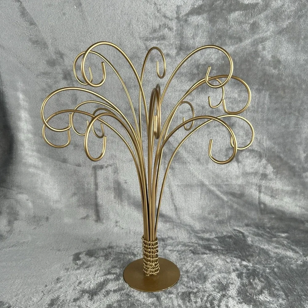 VTG‎ MCM Metal Christmas Ornament Display Tree Stand Holder Hanger Gold Fountain